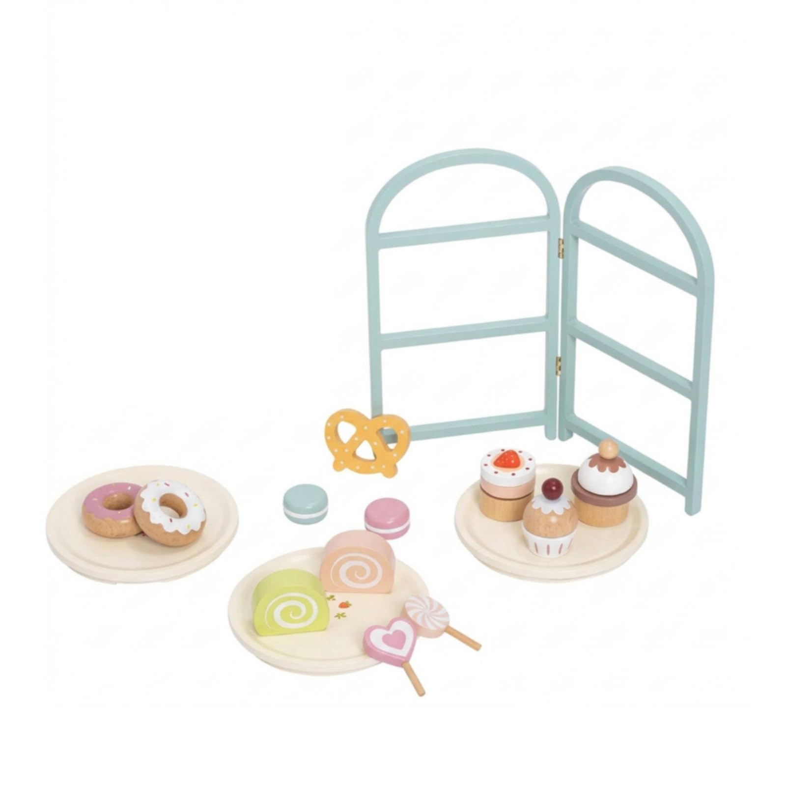 Set da Tè Giocattolo con Dolci in Legno Gioco D'imitazione a Misura di Bambino per Cameretta