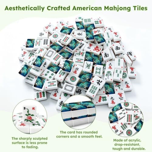 Set de Mahjong Americano con 166 Fichas Acrílicas y Accesorios miniatura 6