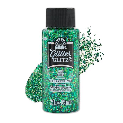Image of FolkArt Glitter Glitz Acrylic Craft Paint, Green, 2 fl oz