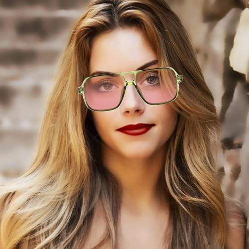 Retro Square Sunglasses for Women Men Trendy Oversized Square Aviation Sun Glasses 70s Vintage Pilot Shades UV4004