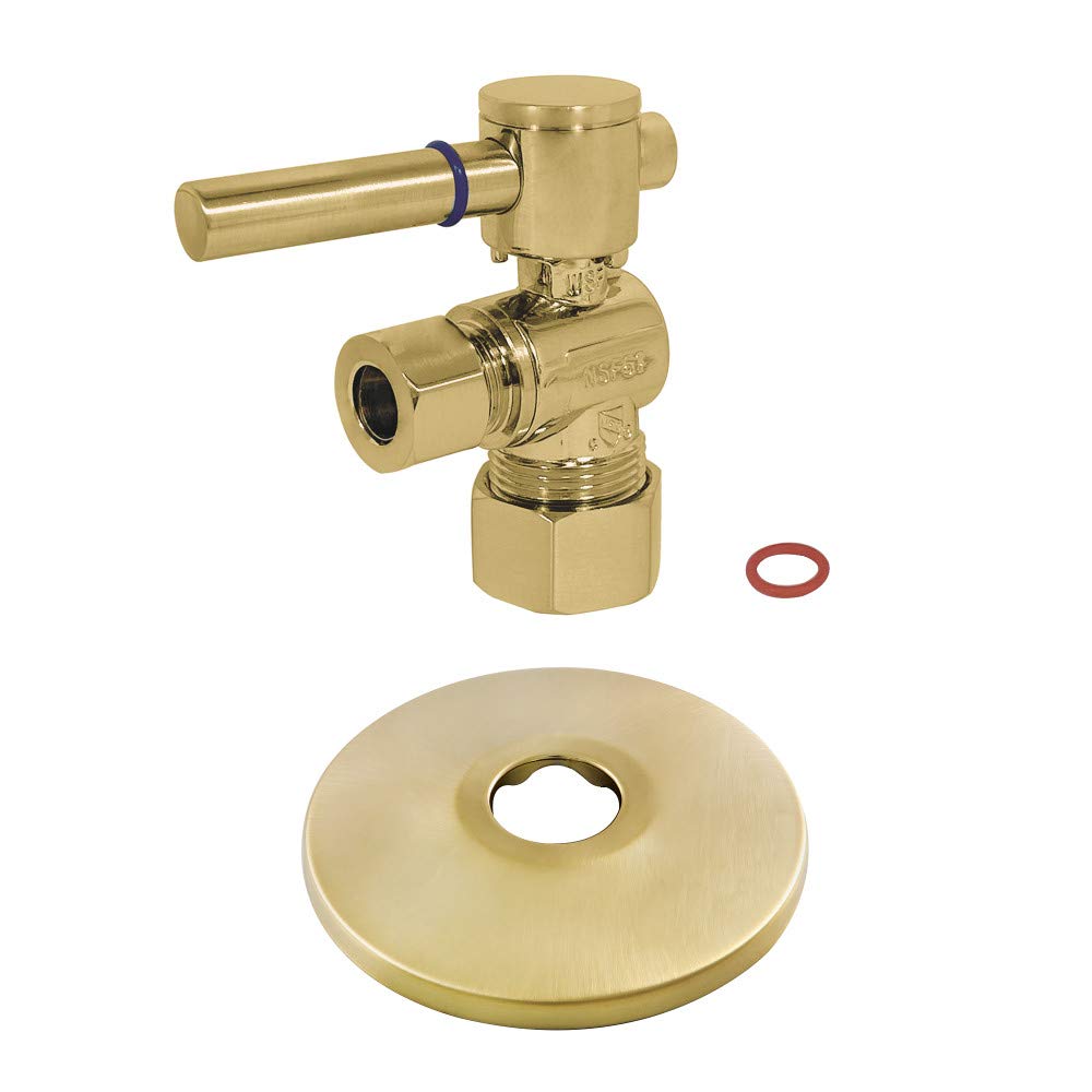 Kingston Brass CC53307DLK 5/8-Inch X 3/8-Inch OD Comp Quarter-Turn Angle Stop Valve with Flange, Brushed Brass