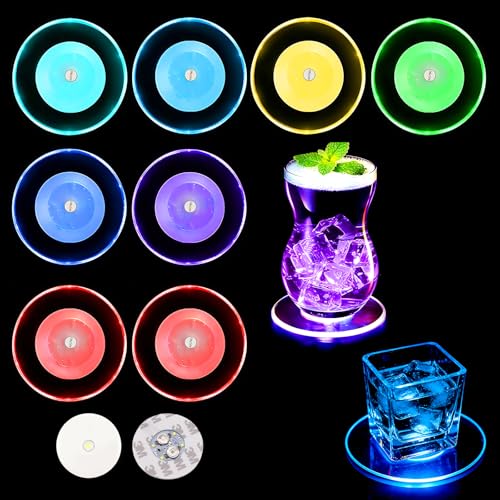 Led Untersetzer 7 Lichtmodi Bunt LED Untersetzer für Gläser Acryl Rund wasserdichte Leuchtuntersetzer Getränke Untersetzers Taste Getränke 8 Led-Untersetzers für Gläser Flaschen Party Bar Hochzeiten