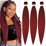 Burgundy Braiding Hair 30inch 3Packs 99j Braiding Hair Pre Stretched Hot Water Setting Yaki Braids Hair EZ Braid, Corchet Twist Braids Hair Extension for Woman