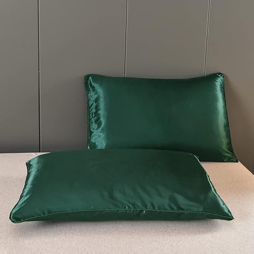 Miniatura 5 de NTBED Juego de edredón de satén sedoso, tamaño Queen, color verde oscuro, juegos de ropa de cama acolchados de microfibra suave y ligera de lujo