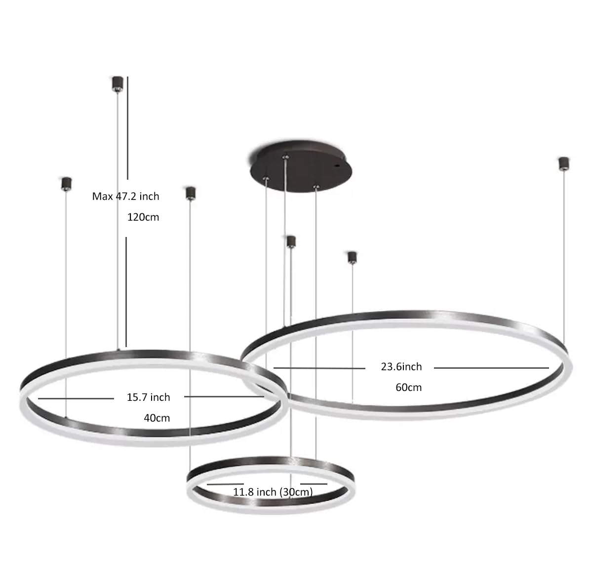 STARRYOL Lampada a sospensione moderna a LED, lampadario a sospensione a luce regolabile a 3 anelli Lampadario moderno a soffitto, dimmerabile 2700K - 6500K, con telecomando 78w - nero