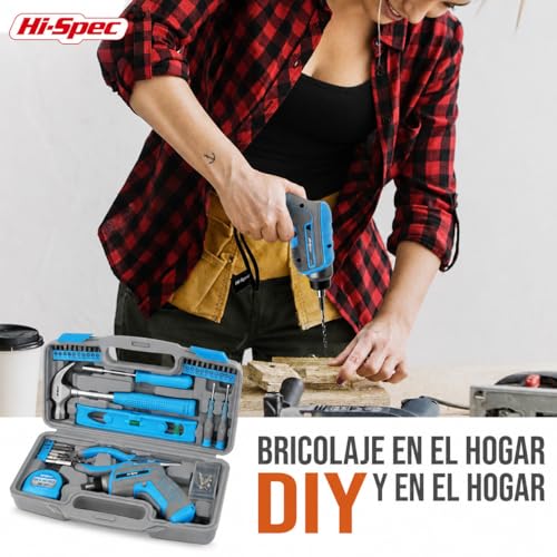 Miniatura 5 de Hi-Spec Caja Herramientas Basicas Con Destirnillador Electrico Inalambrico 3.6 Bateria 1300mah Usb. 35 Piezas. Maletin De Herramientas De Mano Con Juego De Puntas De Destornillador, Martillo, Y Mas.