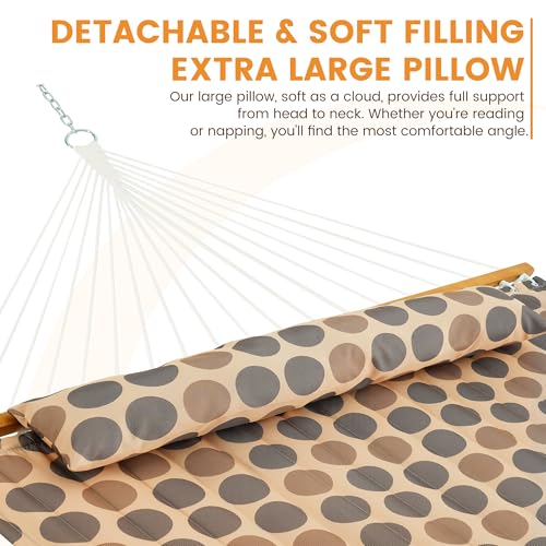 Lazy Daze Hammocks 12FT Quilted Fabric Hammock with Soft Pillow, Double 2 Person Tree Hammock with Spreader Bar for Outside Patio Poolside Backyard Beach, 450 lbs Capacity, Amber Dots by Lazy Daze Hammocks - Image 3
