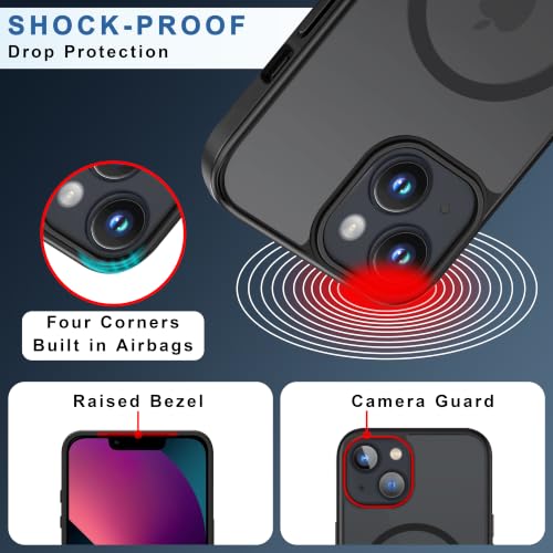 Image of CEDO Magnetic Cover for iPhone 13 / iPhone 14 | Compatible with MagSafe Wireless Charging | Matte Black Case Designed with Magnetic Lock Shockproof Edge Protection Backcover (Translucent Black)