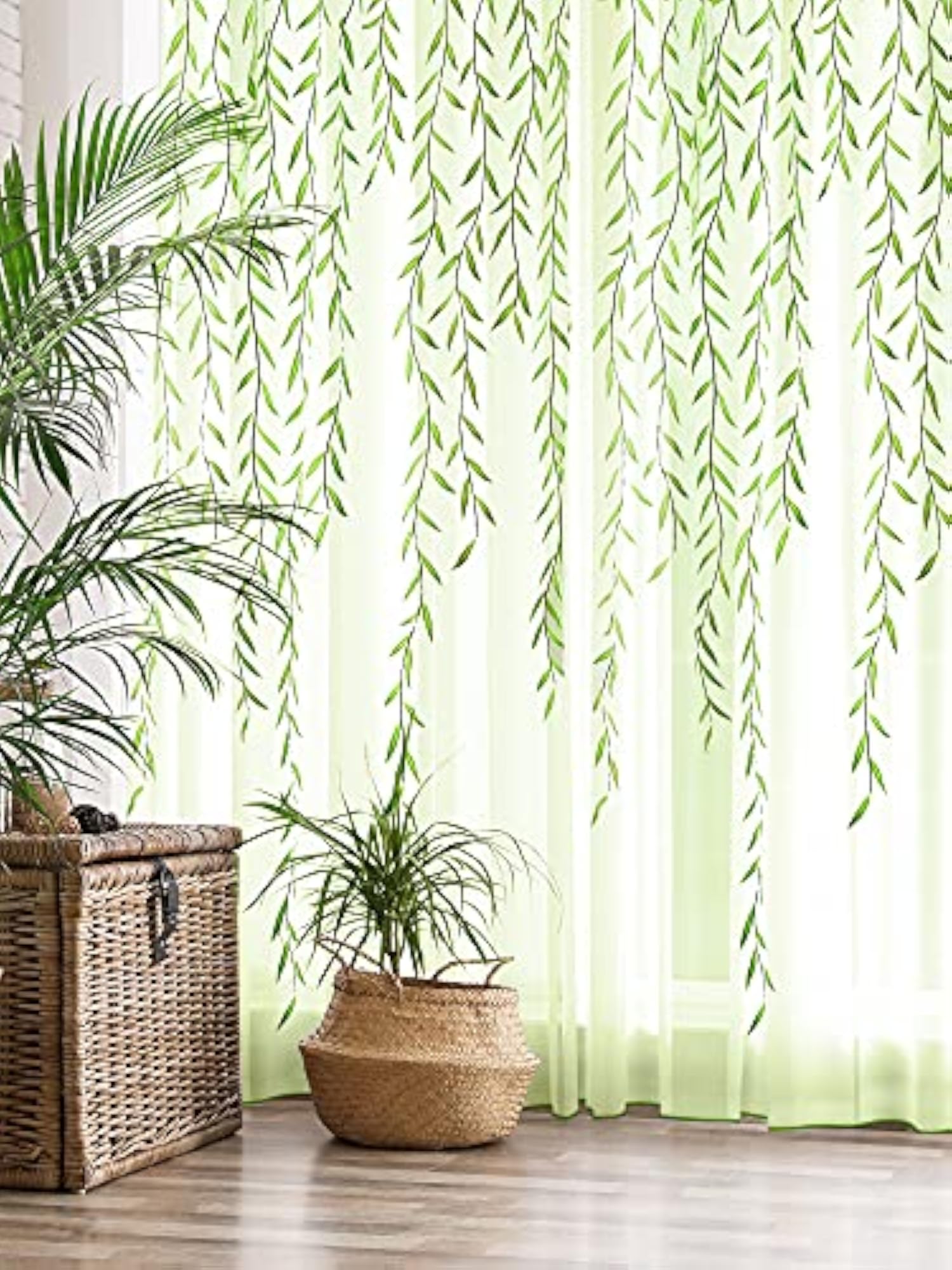 Willow Voile Curtains, Cute Green Sheers Leaf Design