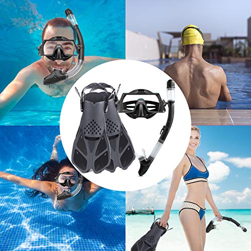 Snorkel Set Adult,Snorkeling Set with Panoramic Snorkel Mask Diving Goggles,Dry Top Snorkel and Adjustable Fins,Scuba Diving Snorkeling Mask for Men Women