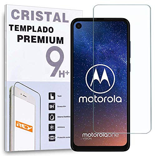 REY Protector de Pantalla para Motorola Moto One Vision, Cristal Vidrio Templado Premium