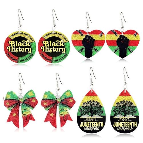 4 Pairs African Earrings for Black Women Juneteenth Africa Map Women Headdress Dangle Earrings Statement Colorful Metal Ethnic Indian Dangling African Independence Day Themed (black)