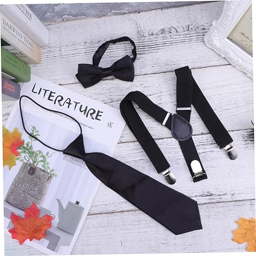 3Pcs Suspenders Set with Bow Tie and Necktie Solid Color Elastic Strap Braces for Boys and Comfortable and Stylish Accessories for Formal Occasions4