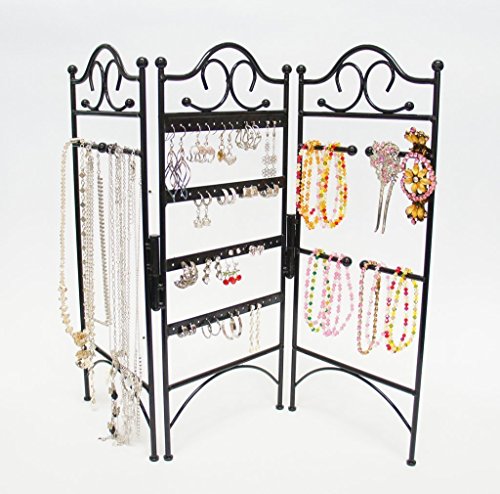 Mango Steam 3-Panel Organizer for Hanging Earrings, Bracelets, Necklaces, Black