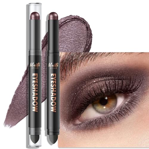 Wugbc Dual-Ended Smoke Plum Eyeshadow Stick - Long-Lasting Shimmer Cream Eye Shadow Stick Crease-Proof Metallic Eyeshadow Pencil Multi-Use Eye Highlighter Makeup with Built-in Smudger 04