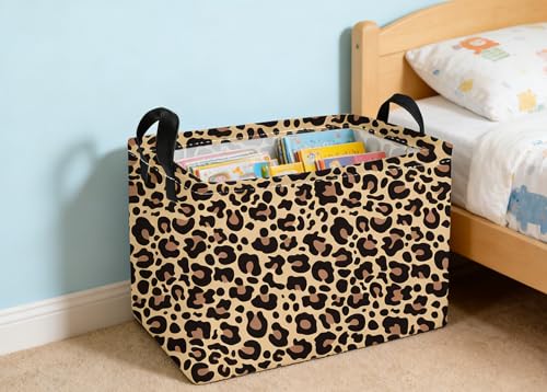 Image of Essme Rectangular Kids Baskets,Leopard Print Storage Box,Cute Basket for Kids with Handles for Room Decor, Book Bins,Shelf Basket.(Leopard Print)