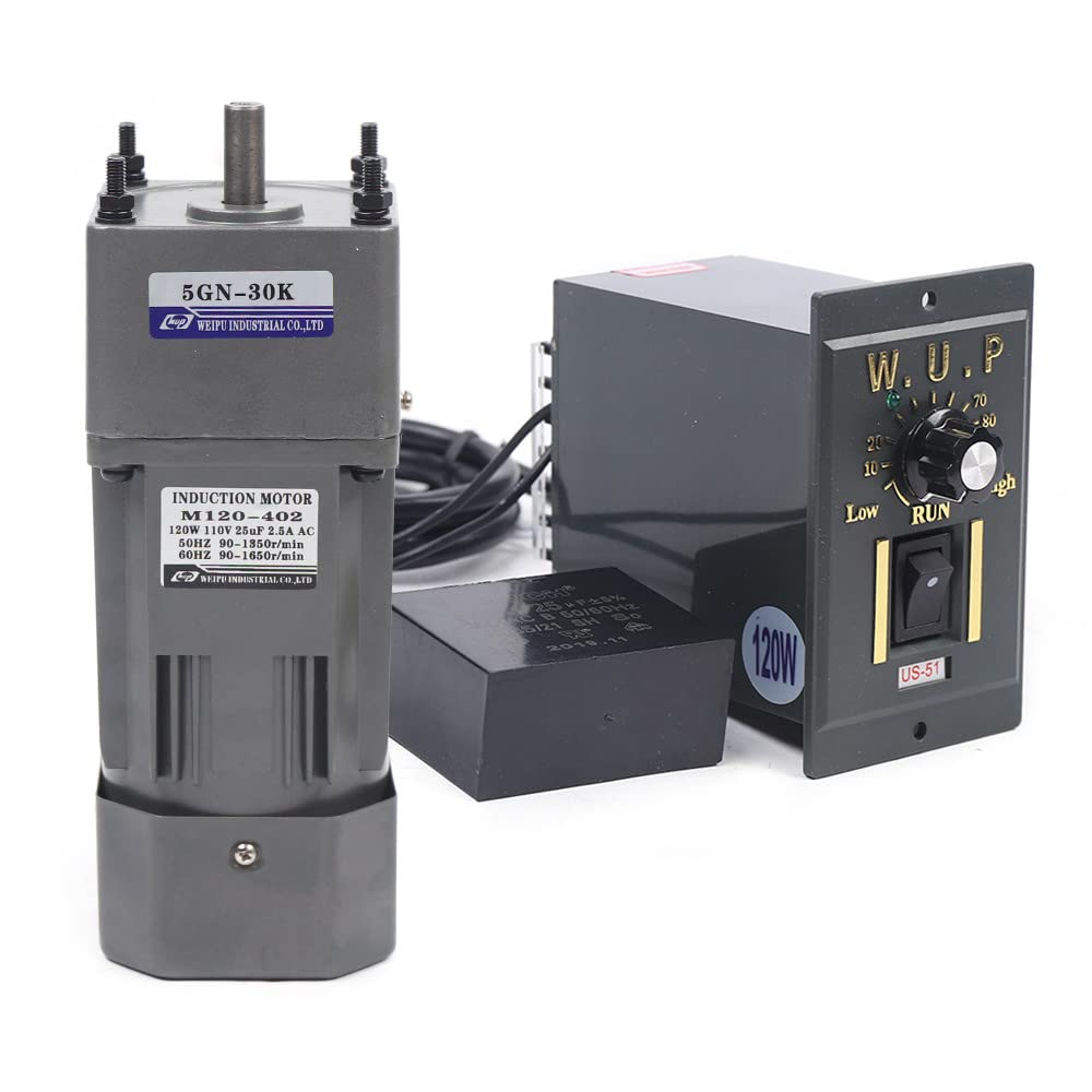 Variable Speed Geared Motor, 110V AC Gear Reduction Motor Adjustable Single-Phase High Torque Electric Gear Motor with Speed Controller 0-45RPM 120W 30K(Reduction Ratio 1:30)