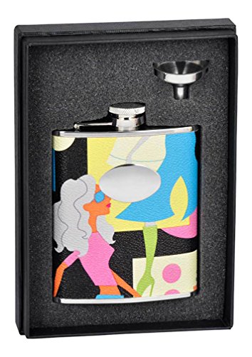 Visol Holiday Essential Fashion Leather Liquor Flask Gift Set, 6 oz, Silver
