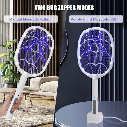 Image of Electric Fly Swatter Rackets, 2-in-1 Handhold Bug Zapper with 3000V High Voltage, Plug-in Mosquito Killer Insect Light Trap with 3 Layer Safety Mesh Portable for Indoor Outdoor Use (2)