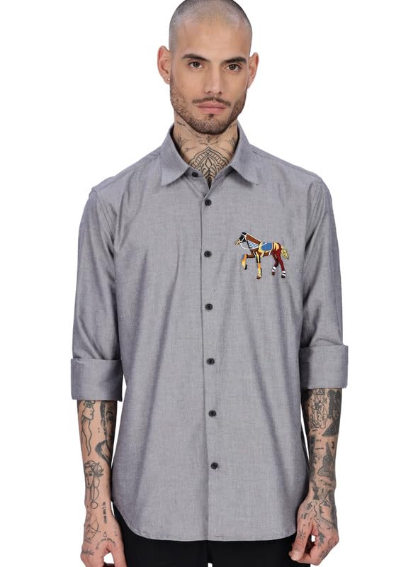eszett Abstract Horse Embroidery Shirt | Full Sleeve | Shirt Collar | Grey (ECBHOR-$P)-picture-23