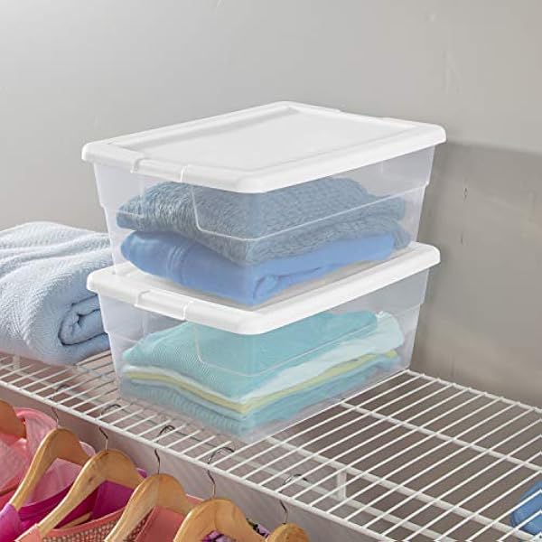 Sterilite 16428012, 6-Quart Storage Box, 12 Pieces, White Lids with Clear Base, Clear, White, 16-Quart