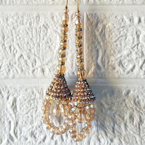 Image of Adikala Craft Store Handmade Ethnic Latkan Tassel Set of 2 for Saree Pallu, Blouse, Suits, Dupatta, Lehenga Decor (Golden D5)