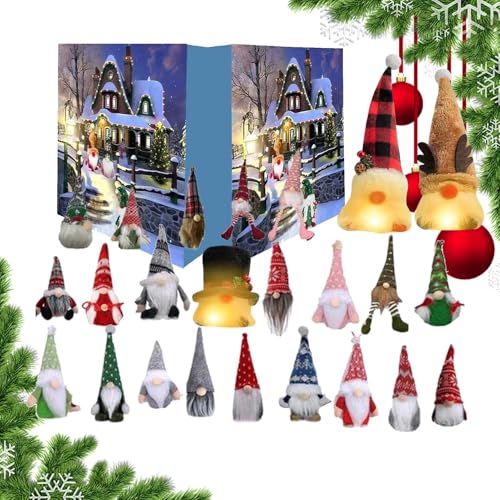 Calendarios de Adviento de gnomo 2024, calendarios de Adviento de gnomo gigante de Navidad, calendario de muñeca de gnomo de 24 días, calendarios de Adviento LED de felpa con 3 gnomos brillantes