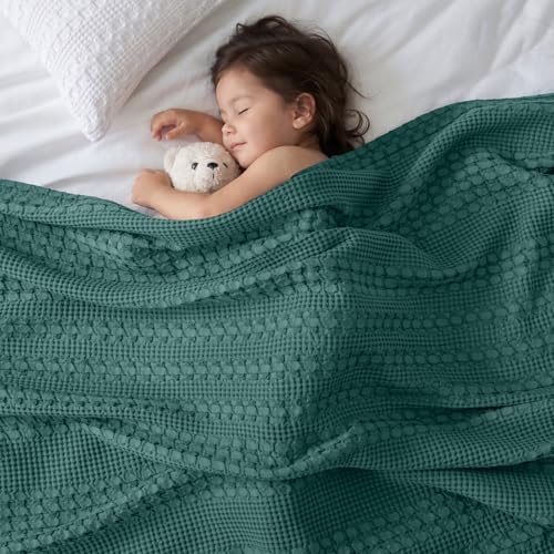 Image of PHF 100% Cotton Waffle Blanket Queen Size for Bed, Lightweight Breathable and Soft for Summer, Luxury Aesthetic Waffle Weave Blanket for Home Decor & Gifts for Women, 90 inchx90 inch, Teal