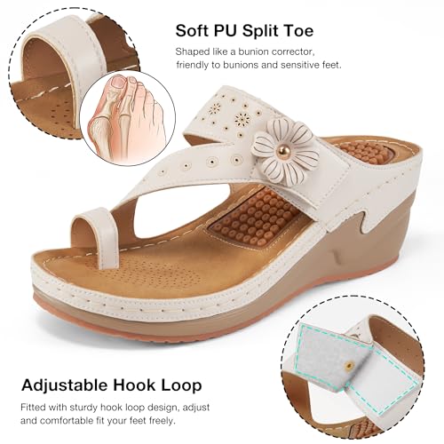 Image of FUDYNMALC Womens Sandals Comfortable Dressy: Adjustable Strap Wedge Sandals 2.36'' Heel for Stability - Non Slip All-Day Comfort Summer Walking Shoes - For Vacation Office Commute