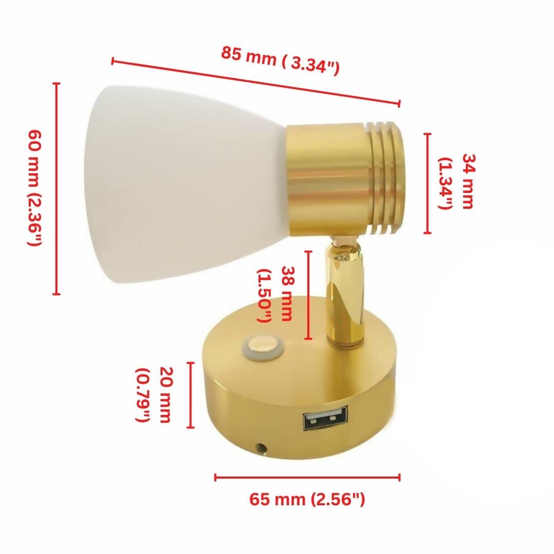 MARVIX Luz de lectura LED 12 V 24 V Acabado de latón Spotlight Touch Control Dimmer Switch & Puerto USB Motorhome Caravana Campervan Barco Lámpara