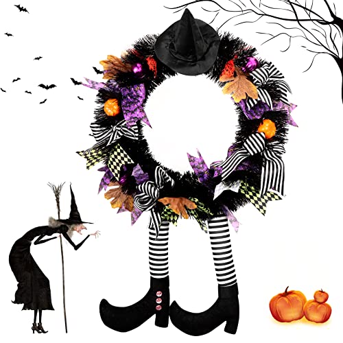 Emoin Witch Halloween Wreath,2022 Upgraded Version Witch Legs Decoration Wreath for Front Door,Witch Wreath Hanging Welcome Wreath Sign Halloween Decorations Emoin Witch Halloween Wreath,2022 Upgraded Version Witch Legs Decoration Wreath for Front Door,Witch Wreath Hanging Welcome Wreath Sign Halloween Decorations