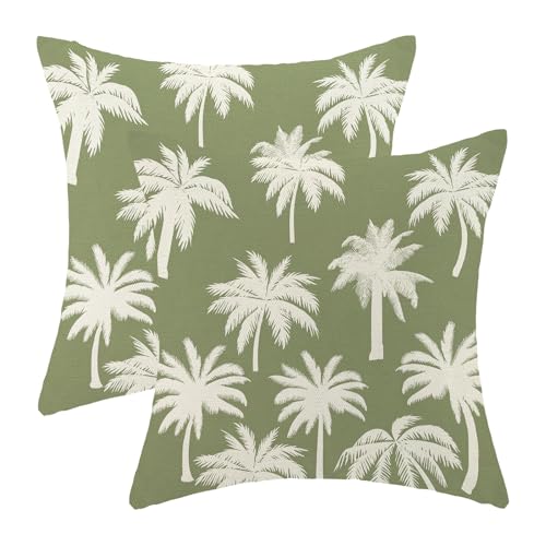 OFIRD Summer Pillow Covers 18x18 Pack of 2 Sage Green Beige Palm Tree Decorative Throw Pillow Cover,Modern Tropical Pillowcase Farmhouse Decorative Cushion Case for Sofa Couch,Outdoor Decoration