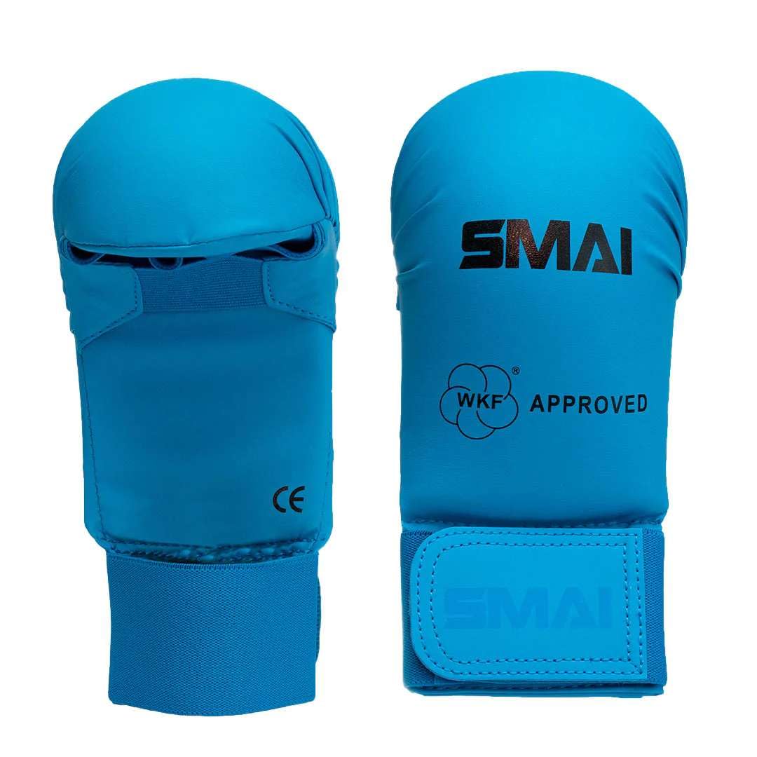 Longlasting Polyurethane WKF Approved Karate Gloves, Pro Boxing Gloves (Blue-L)