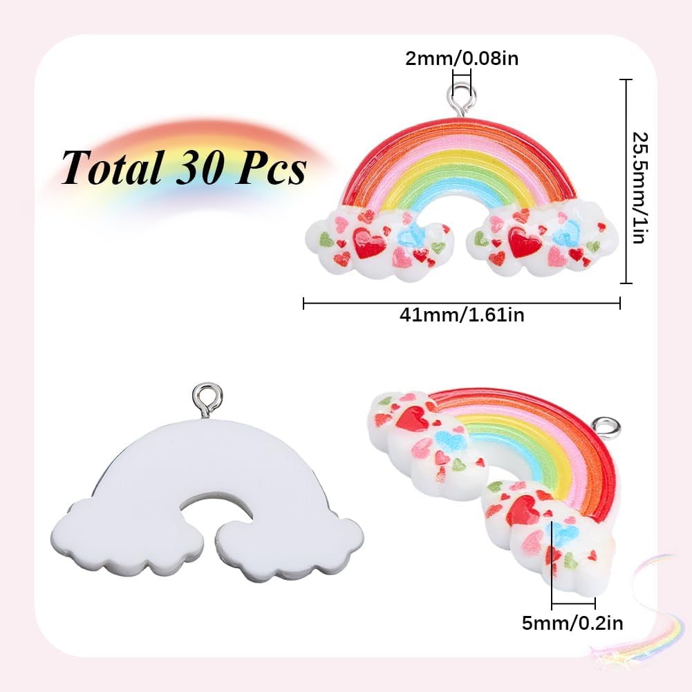 SUNNYCLUE 1 Box 30Pcs Rainbow Charms Colorful Resin Charm Bulk Love Heart Rainbows Cloud Shaped Dangle Charm with Silver Iron Loops for Jewelry Making Charms Necklace Earrings DIY Crafts Accessories - Image 2