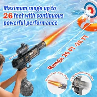 UROINT Electric Water Gun for Kids, Transparent Automatic WaterGun Blaster Toys with Led Light, Electric Squirt Guns Long Range Summer Outdoor Pool Party Gifts for Adults Boys Girls (Pistol Black)