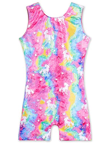 Image of TENVDA Leotards for Girls Gymnastics Kids Children Biketard With Shorts Sparkly Unicorn Dance Unitards(Multiple Colors)
