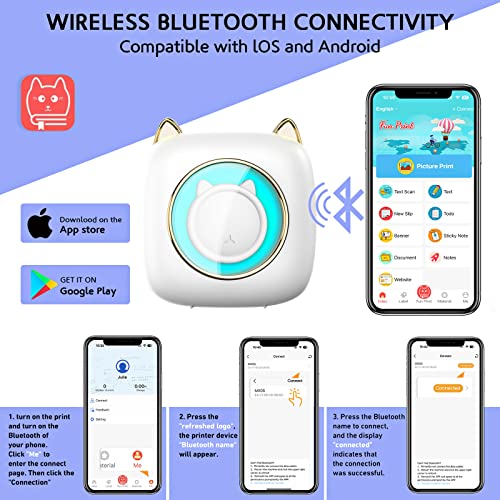 Huijutchen Mini Printer Portable, Bluetooth Pocket Thermal Sticker Printer With 10 Rolls Thermal Paper And Sticker Mini Thermal Printer For Ios & Android Inkless Pocket Printer For Photo Note (White) #TOP2