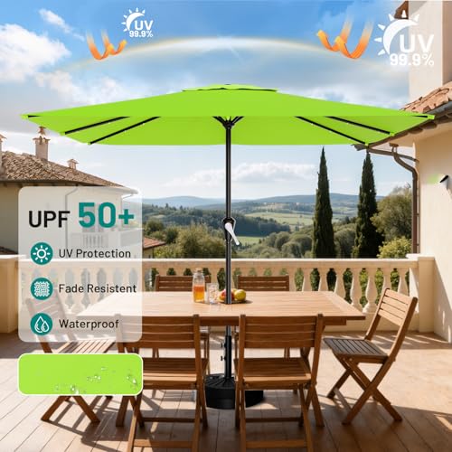 Image of AreShark 8' X 10' Rectangular Patio Umbrella with Solar Lights, Lighted Solar Umbrella with Crank, Outdoor Table Umbrella for Garden, Deck, Backyard, Pool and Beach, Apple Green