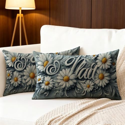 Housse de coussin extérieur imprimé double face fleur blanc 40x80 - 6