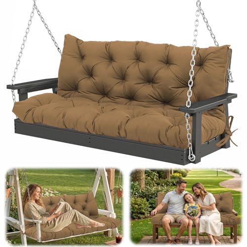 60x40 in Replacement Swing Cushions for Outdoor Furniture,2-3 Seater Waterproof Porch Bench Cushions with Ties and Backrest - 5" Thick Patio Swing Chair Cushion for Garden Backyard(Coffee Color)