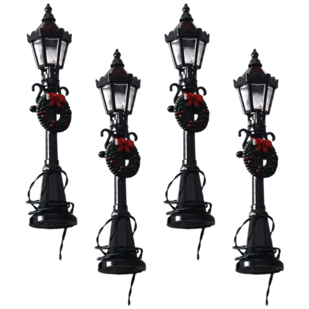 Tofficu Christmas Villages Street Lamps: 4pcs Mini Outdoor Street Lamps Accessory Figurine Decorative Light Pole for DIY Dollhouse Miniatures Garden Landscape Decoration