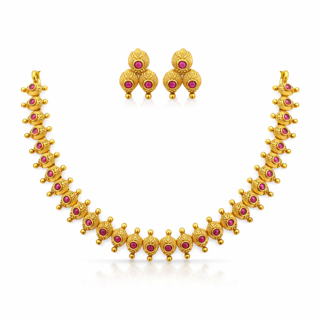Gold Matte Finish Bridal Necklace & Earrings Set – Wedding Special Jewelry