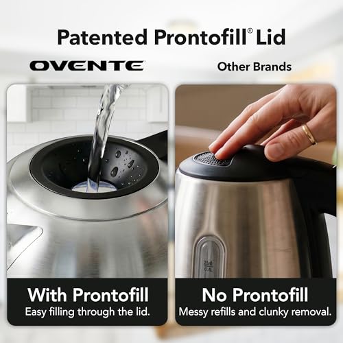Image of OVENTE 1.8L Glass Electric Kettle Water Boiler, Silver KG751S | 1500W Fast Boiling, Easy Fill Lid, Borosilicate Glass, BPA-Free, Blue LED, Auto Shut-Off, Boil-Dry Protection, Cordless