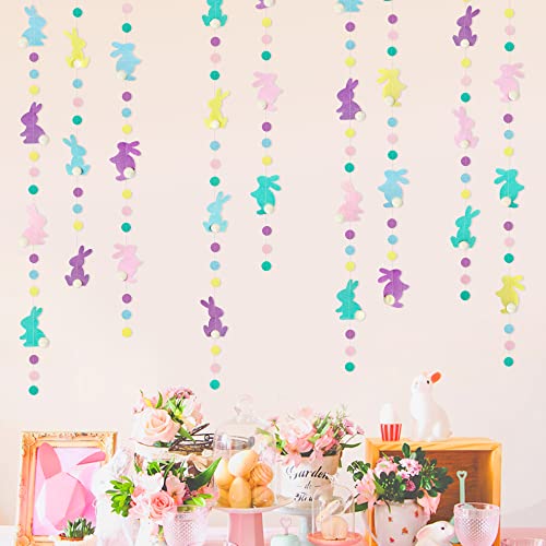 Image of pinkblume Easter Party Decorations Pastel Easter Bunny Circle Dot Garland Streamer Hanging Felt Polka Dots Rabbit Easter Banner for Happy Easter Day Spring Birthday Tea Party Home Decorations Supplies
