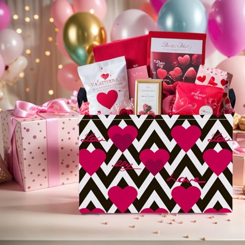 Image of Cute Heart Valentine's Day Basket Gifts Empty Storage Basket for Kid and Baby Room Decor (Black Line Rose Red Heart)