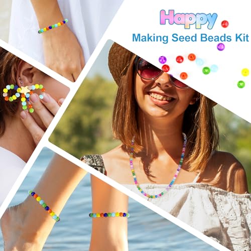 Image of XSEINO About 1200PCS 6mm Original Color Glass Beads Bracelet Making Kit,24 Assorted Color Series Colorful Crystal Beads for Bracelet and Jewelry Making and DIY Crafts,Friendship Bracelets