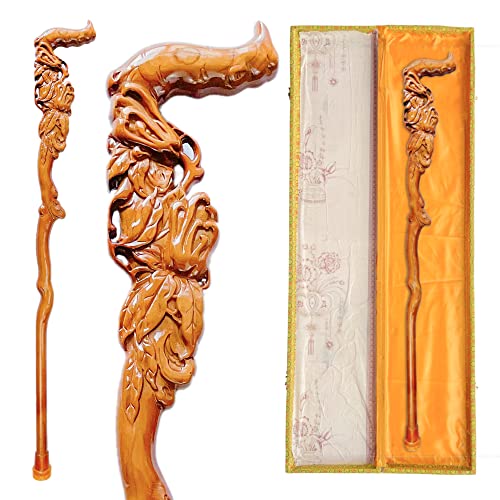Ray Silver Wooden Walking Cane - Handmade Ergonomic Wooden Cane Men & Women - Handcrafted Wood Cane With Dragon Head Ergonomic Palm Grip Handle 36” Wood Carved Walking Stick - Wood Cane For Seniors #TOP6