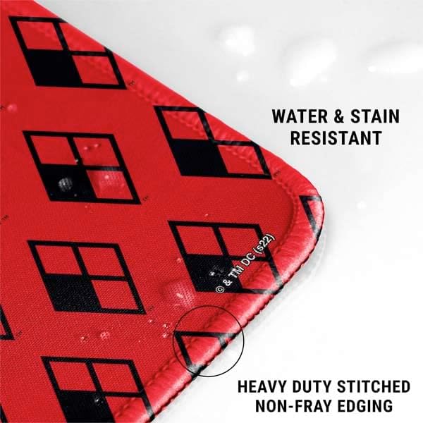 Skinit Large Gaming Mouse Pad - Officially Licensed Harley Quinn Logo Pattern Design with Stitched Edges, Waterproof, Non-Slip Rubber Base, Desk Mat for Keyboard & Mouse, 31.5" x 11.8" inches