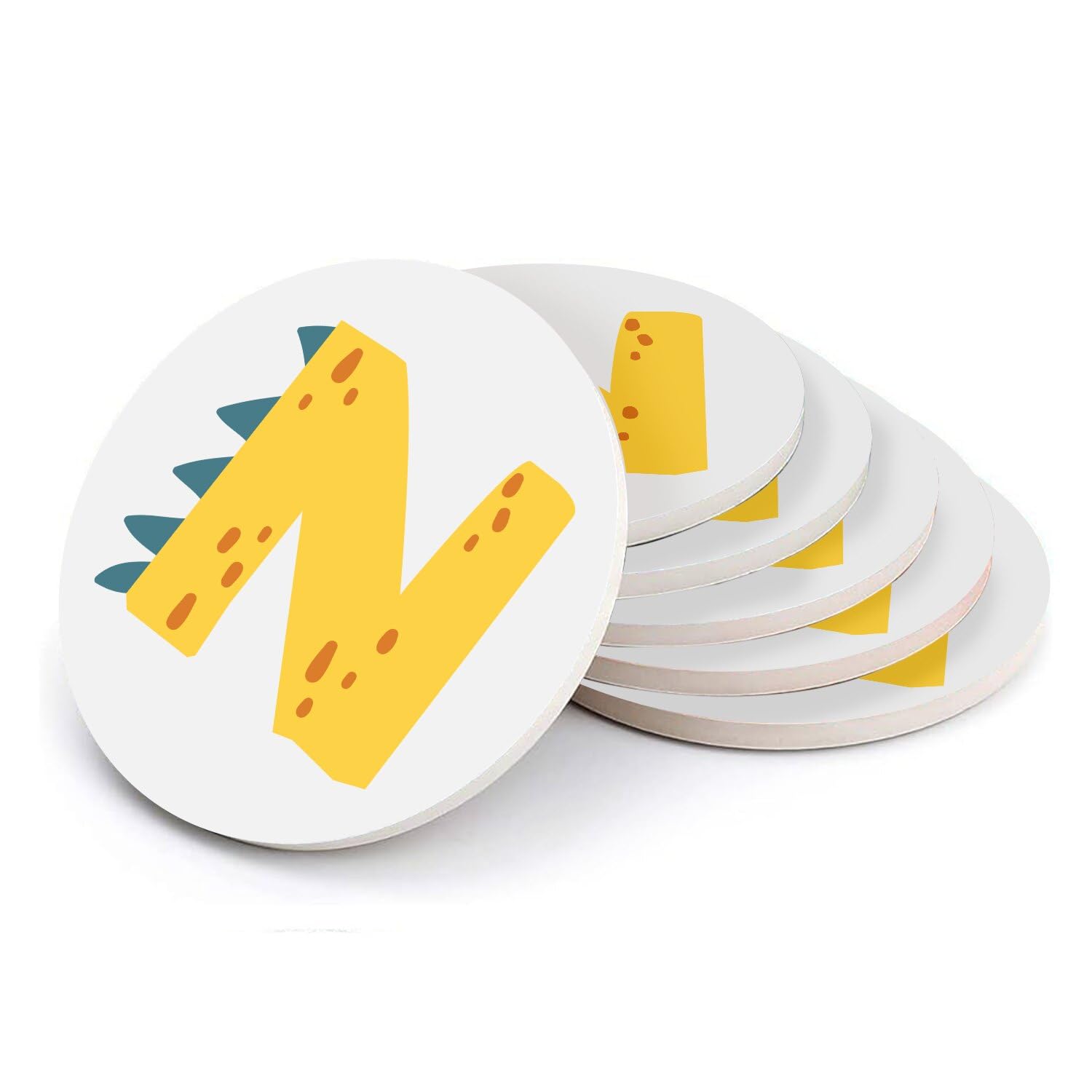 Sous-verre ronds en céramique cadeau anniversaire enfant personnalisé lettre N dinosaure