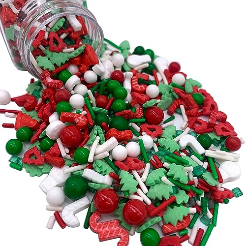 Image of Edible Christmas Sprinkles for Cookie Decorating Christmas Tree Snowman Red and Green Pearl Sprinkles Holiday Christmas Themed Cake Cupcakes Toppers Decoratings
